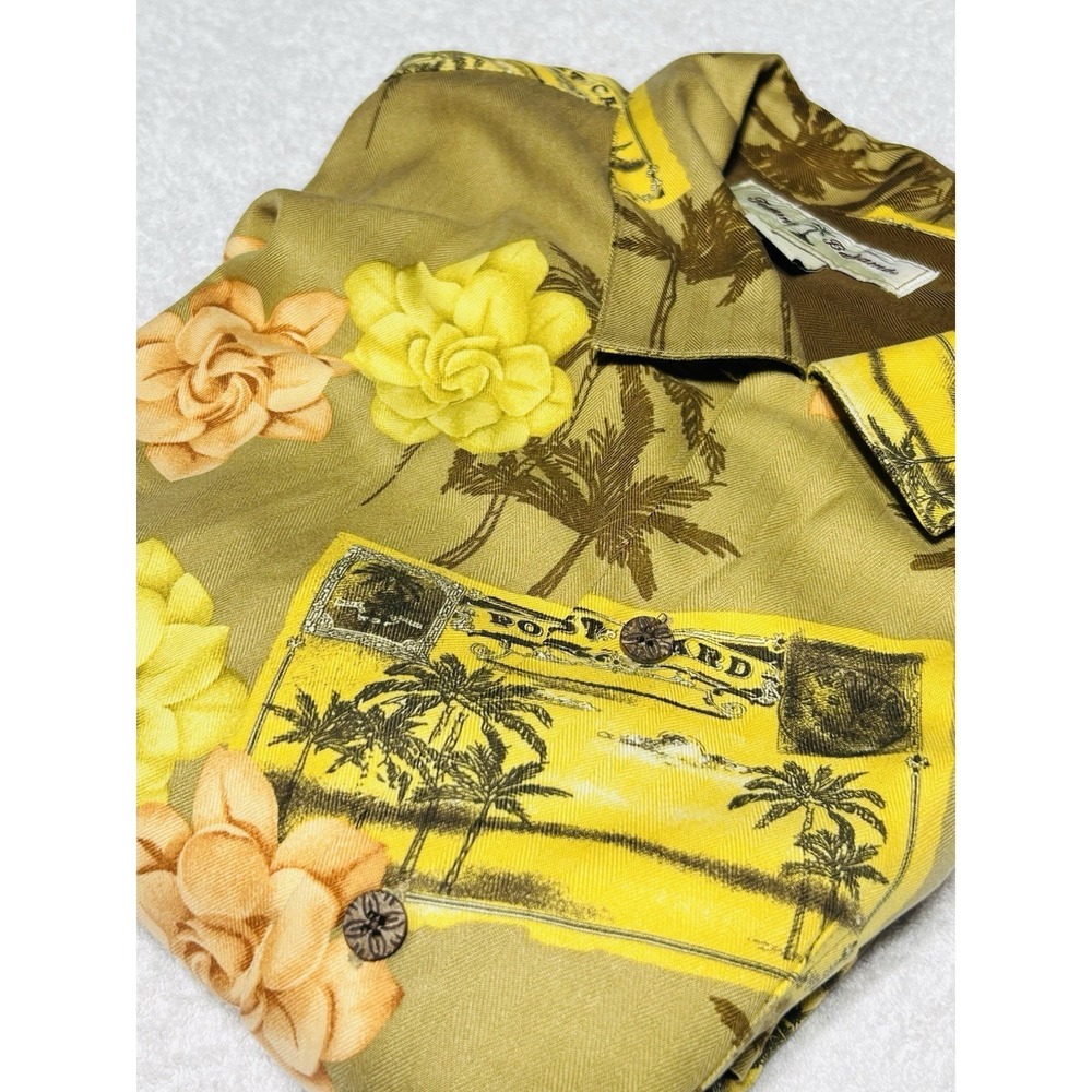 😃Tommy Bahama Hawaiian Hibiscus Floral Men Button Front Shirt 100% Silk Size L